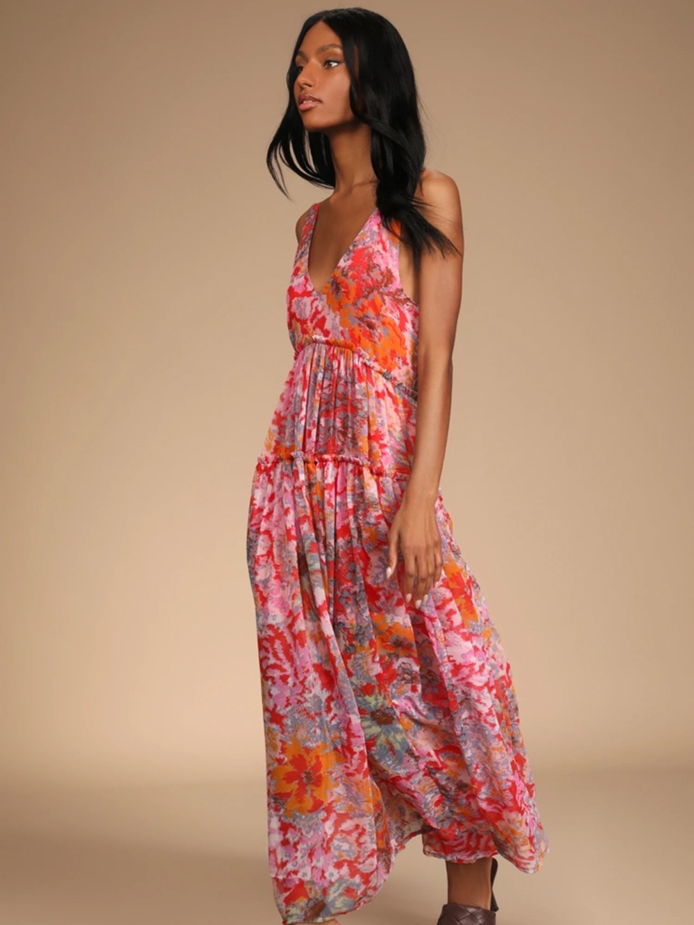 Free People Juliana Chiffon Maxi Dress in Cherry Combo - Picture 2 of 16